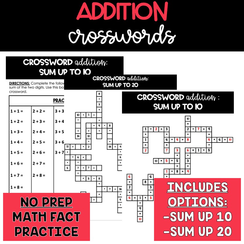 FACT FLUENCY: Addition Crossword Puzzles