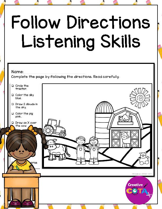 Following Directions Coloring Activity For Listening Comprehension