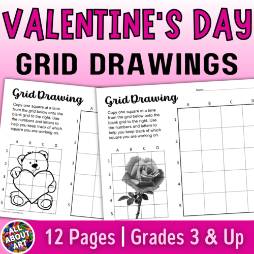Valentine's Day Grid Drawing Worksheets - Grid Method Art Activities's featured image