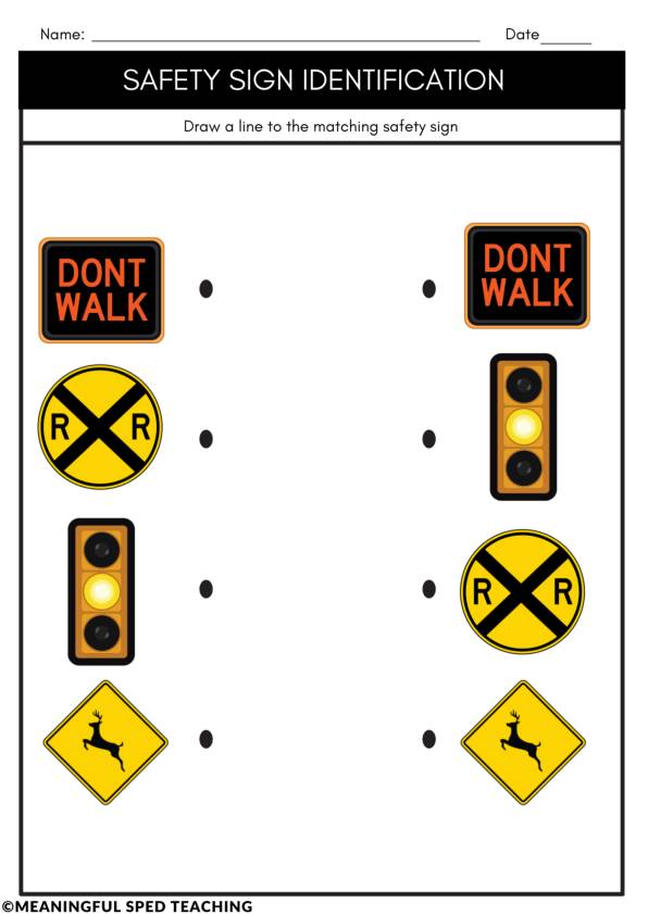 Community Safety Sign Matching Life Skills Functional Worksheets - Classful