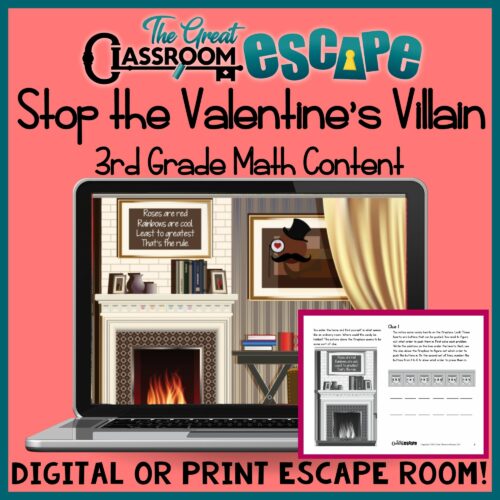 Valentine's Day Math Activity for 3rd Grade Digital or Print Escape Room Challenge's featured image