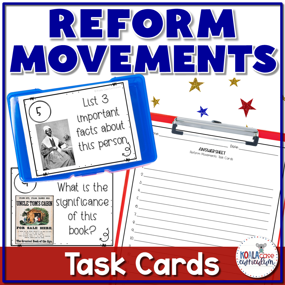 Reform Movements of the 1800s Task Cards Activity