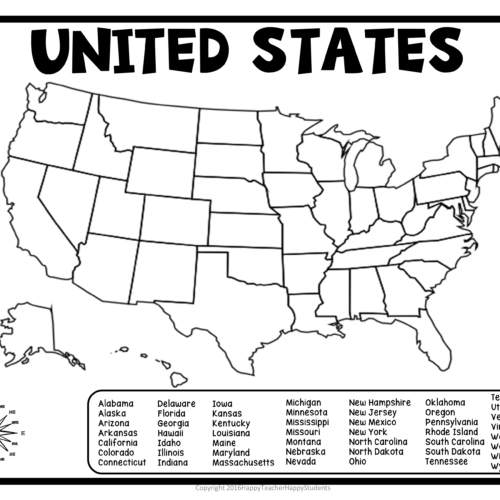 United States Map Quiz & Worksheet- USA Map Test w/ Practice Sheet (US ...