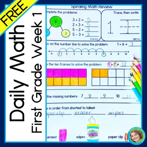 Math Spiral Review Daily Worksheets Morning Work Homework 1st Grade FREE week's featured image