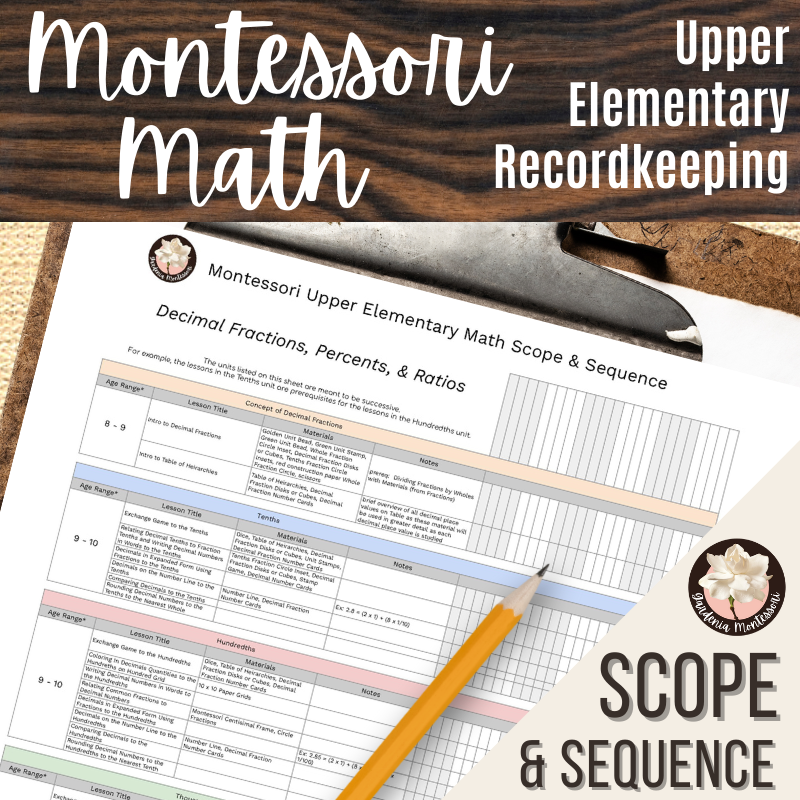 Montessori Math Scope and Sequence Curriculum for Upper Elementary, Montessori Math Record Keeping, Montessori Lessons