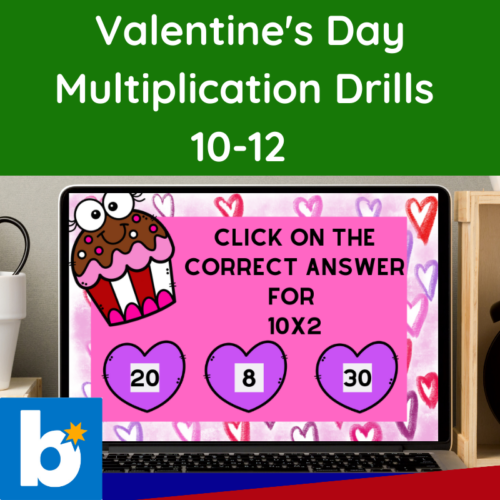 Valentine's Day Multiplication Drills 10-12 Boom Cards 3rd grade digital math activity's featured image