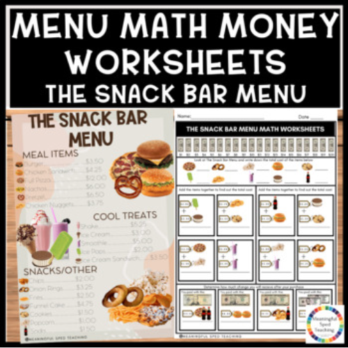 Menu Math Money Worksheets Life Skills Printable NO PREP Snack Bar's featured image