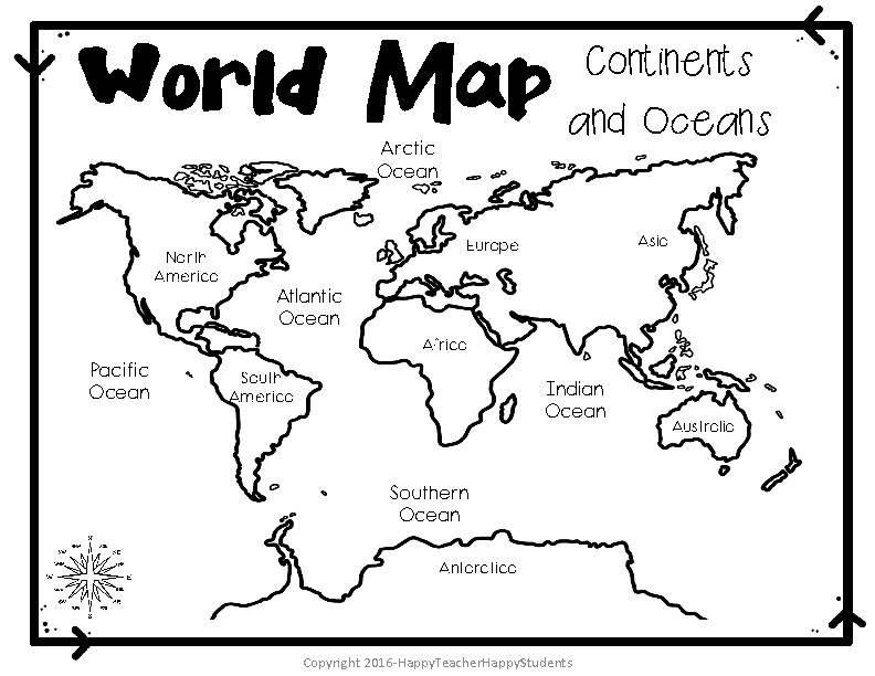 world map continents and oceans blank