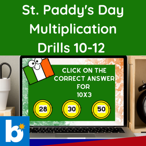 St. Paddy's Day Multiplication Drills 10-12 Boom Cards 3rd grade math activity's featured image