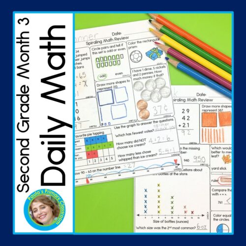 Math Spiral Review | 2nd Grade Daily Worksheets Morning Work Homework Month 3's featured image
