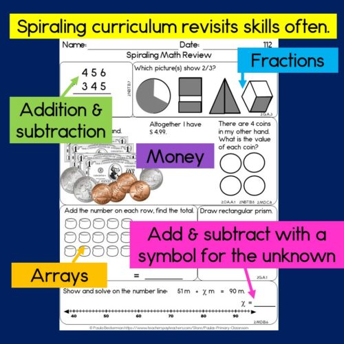 Math Spiral Review | 2nd Grade Daily Worksheets Morning Work Homework ...