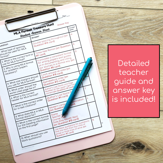 MLA Format Treasure Hunt- Fun Question Trail Activity! - Classful