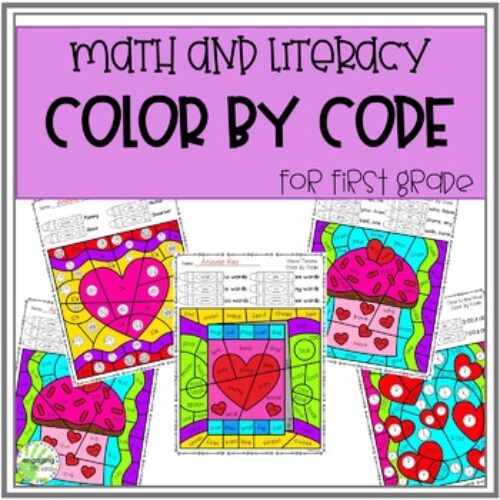 Valentine Math and Literacy Color By Code for First Grade's featured image