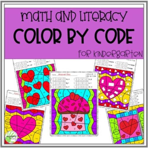 Valentine Math and Literacy Color By Code for Kindergarten's featured image