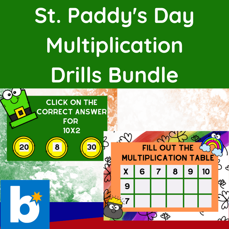St. Paddy's Day Multiplication Drills Times Table Practice for 1s -12s Bundle
