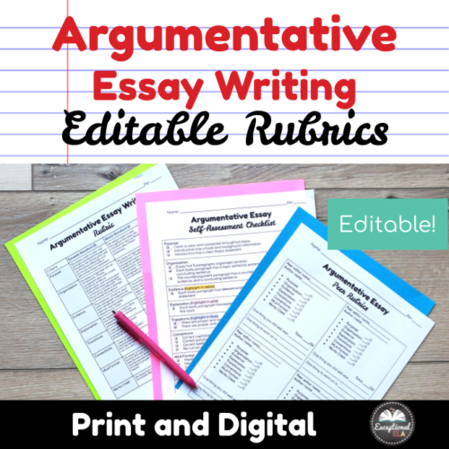 Argumentative Essay Writing Editable Rubrics - Print and Digital's featured image