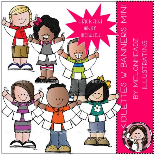 Kidlettes clipart - with banners - Mini set 1 - by Melonheadz Illustrating's featured image