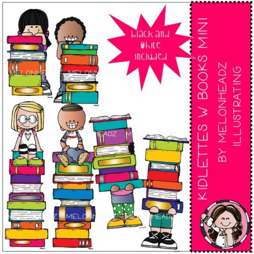 Kidlettes clipart - with books - Mini set 1 - by Melonheadz Illustrating's featured image