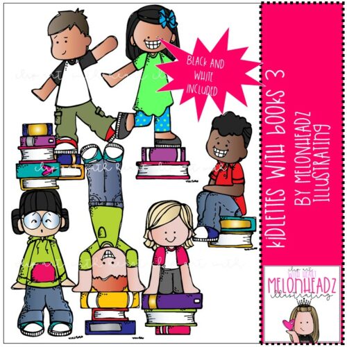 Kidlettes clip art - with books - Mini set 3 - by Melonheadz Illustrating's featured image