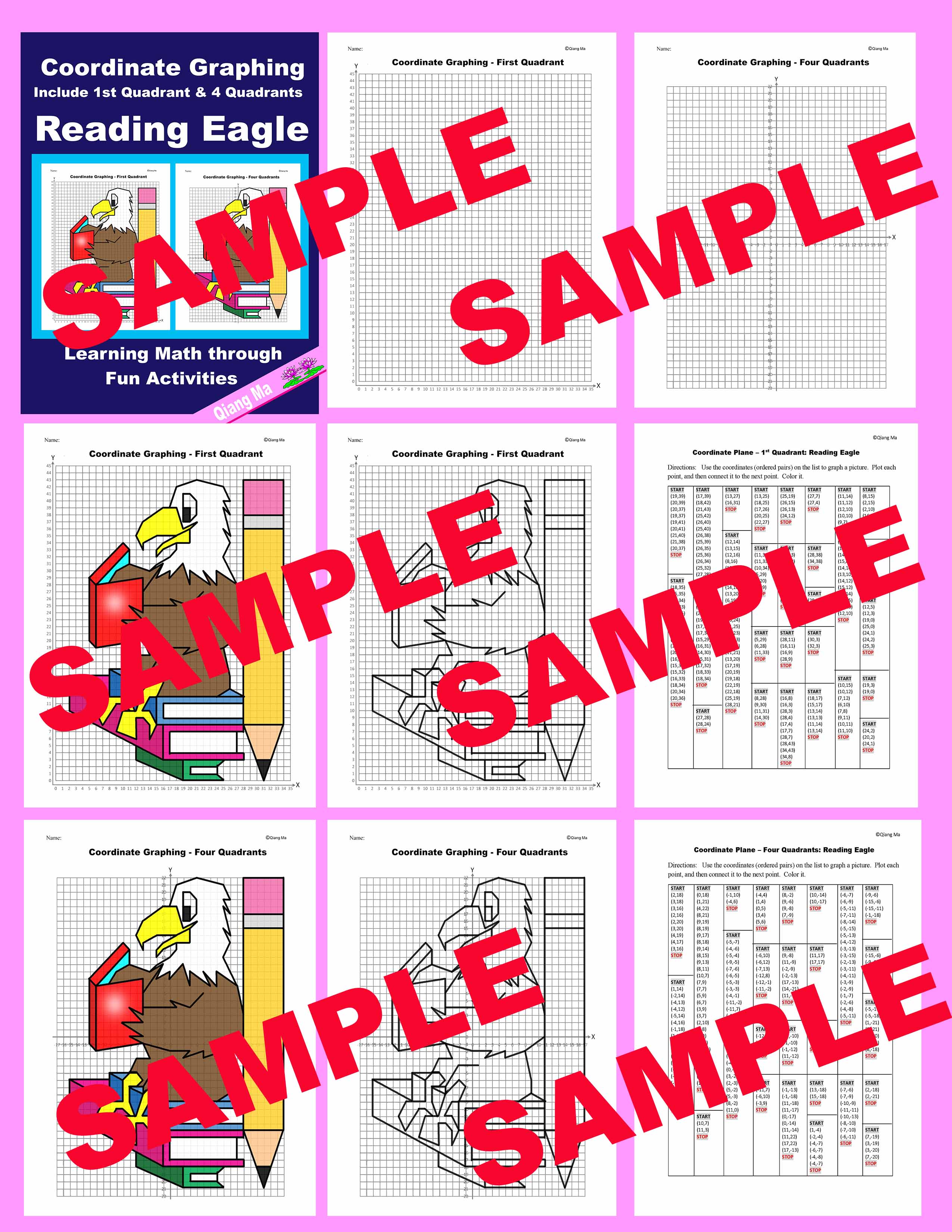 Back to School Coordinate Plane Graphing Picture- Class Time 4 in 1 ...