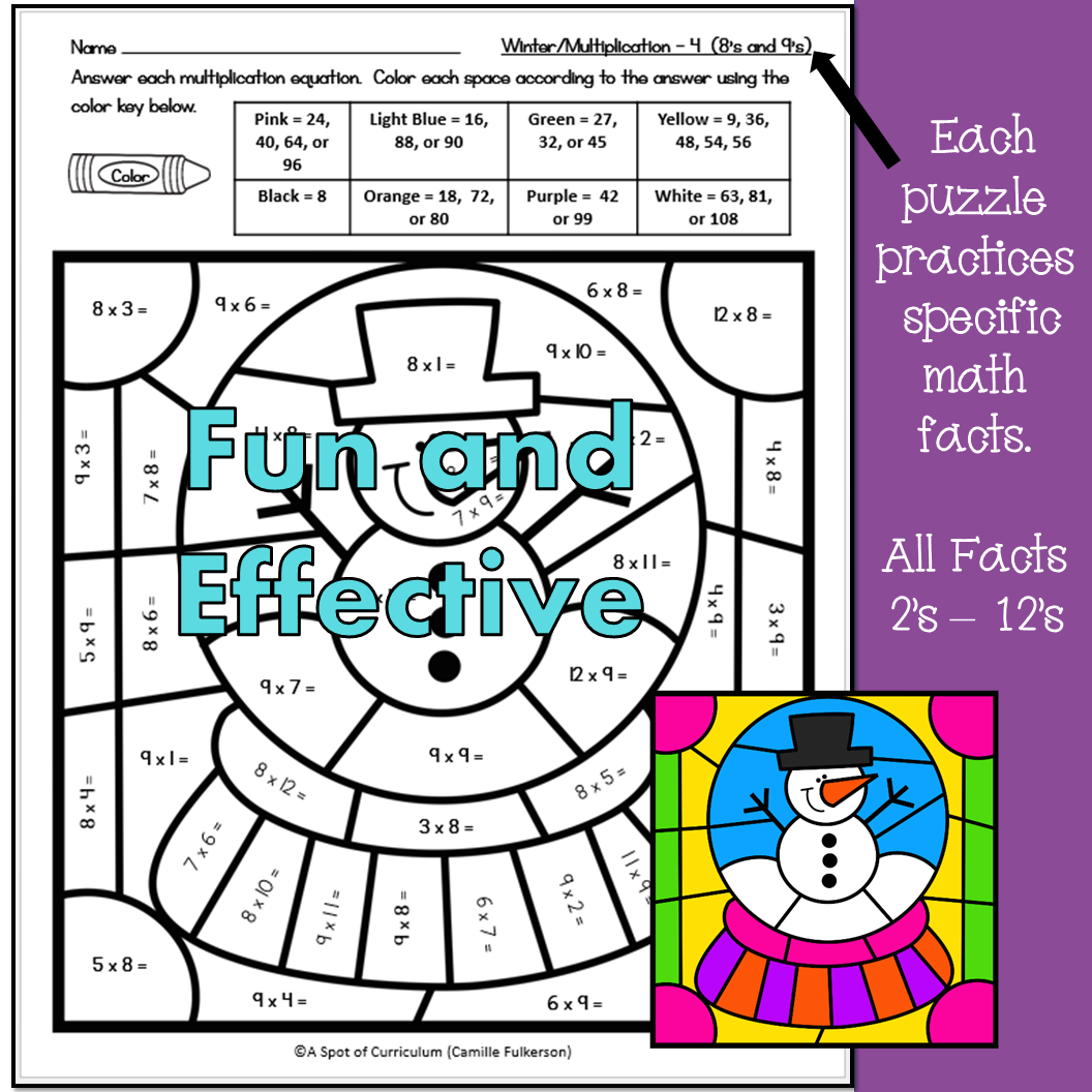 Winter Coloring Pages - Multiplication Color by Number - Classful