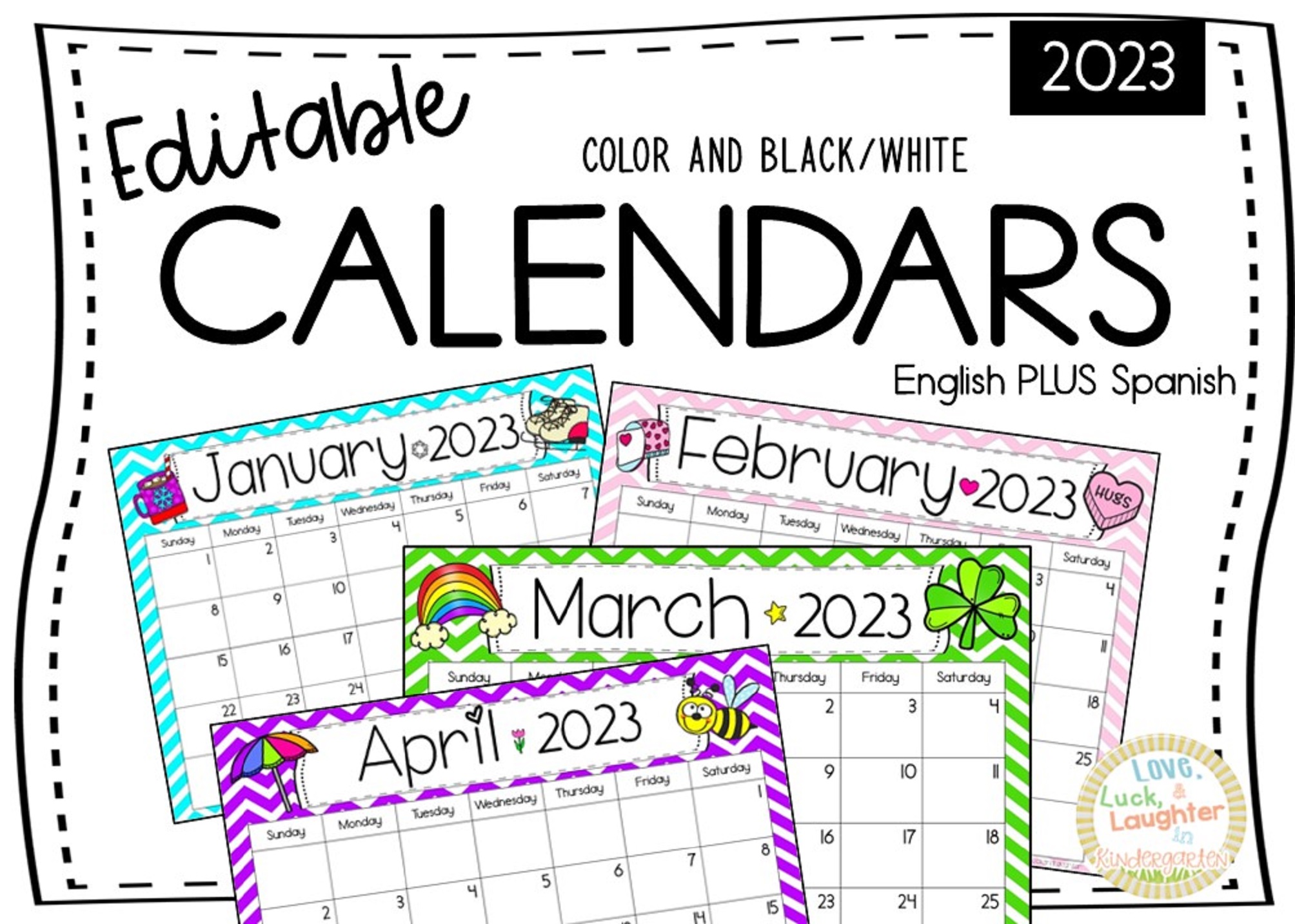 Editable Calendars 2023 English Spanish