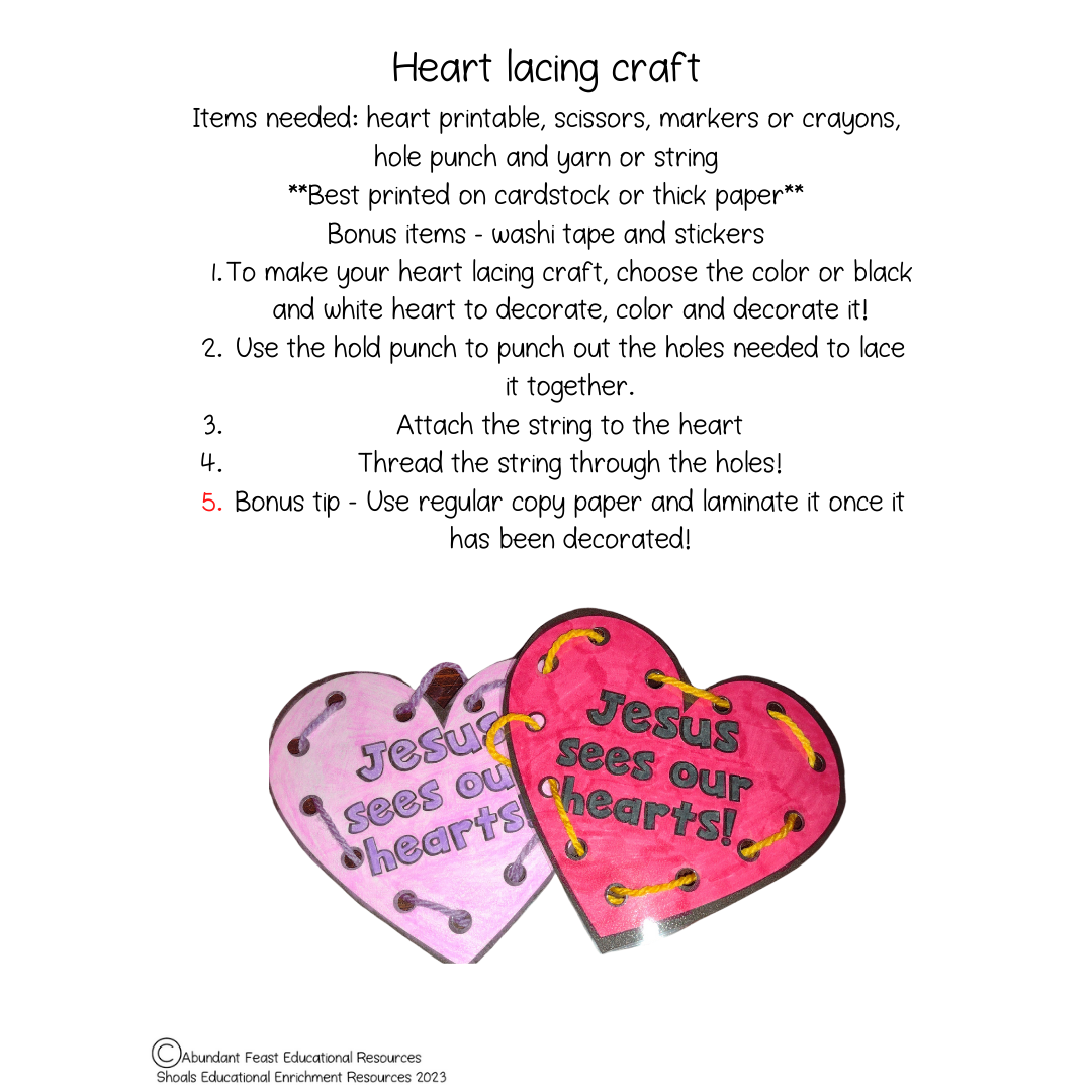 Valentine's threading and lacing activities