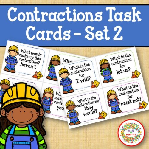 Contraction Task Cards - Construction Set 2's featured image