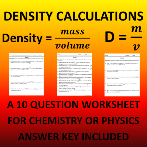 Calculating Density, Mass, and Volume: A Science worksheet's featured image