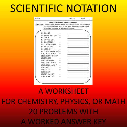Scientific Notation Worksheet with 20 problems's featured image
