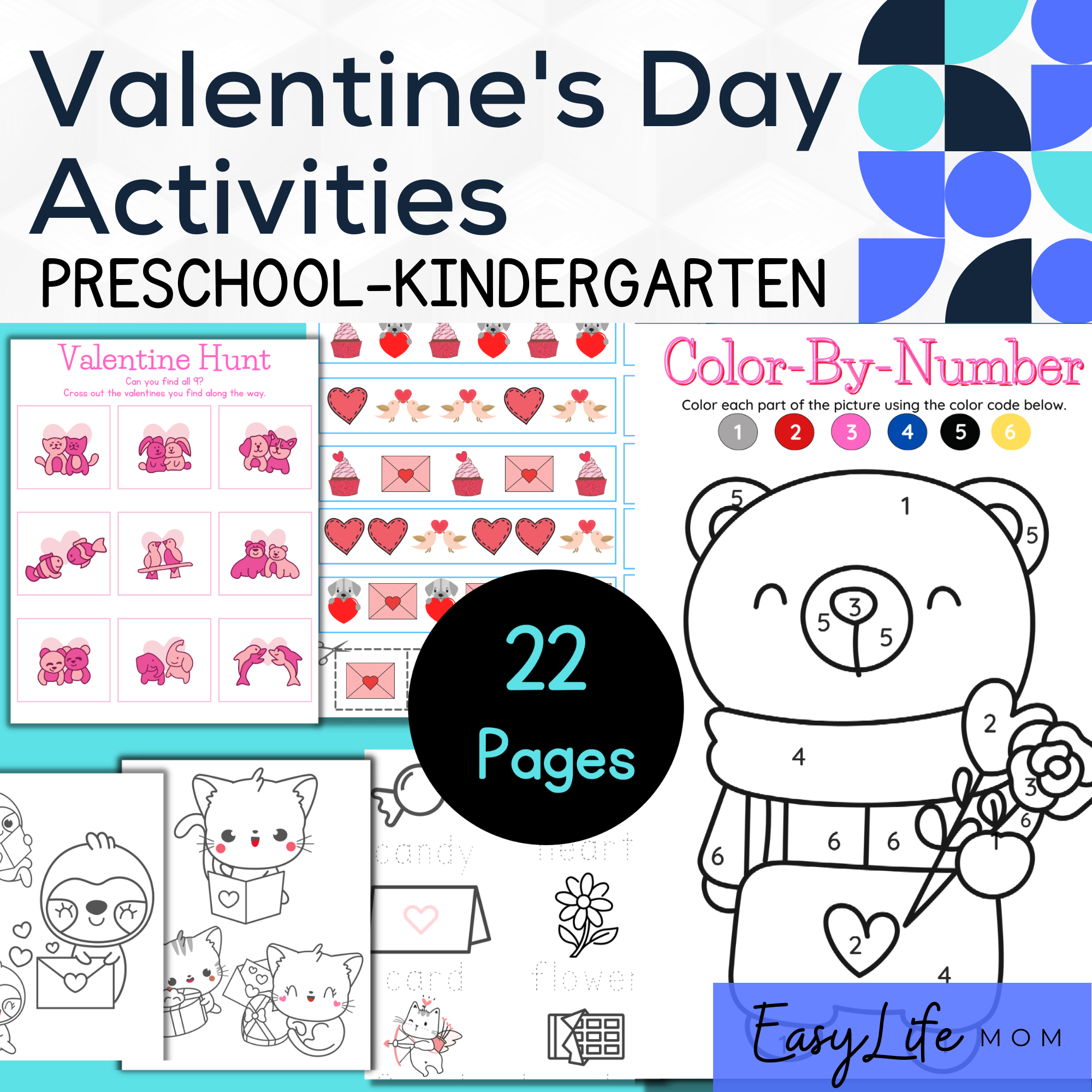 Preschool Valentine's Day Activity Pack, Preschool, PreK Worksheets, Homeschool Printable, Valentine's Coloring