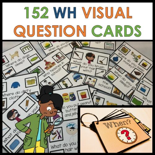 WH questions activities and task cards for autism who what why when where's featured image