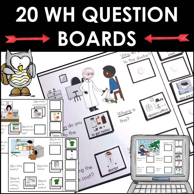 Interactive adapted WH Question activities for File Folders and digital set A who what why when where how