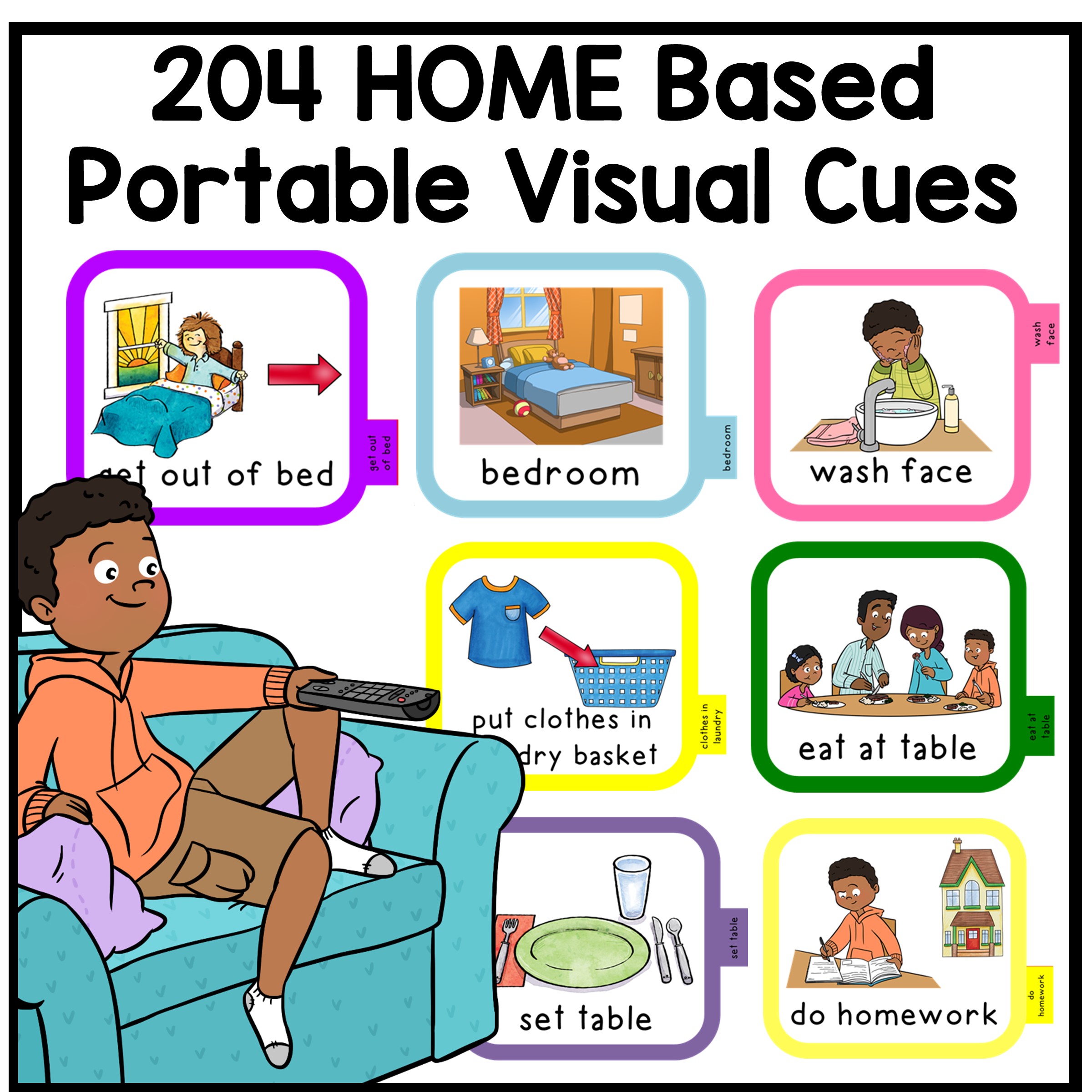 Portable home visual communication cards and picture symbols visual cue cards AAC autism MLL ESOL ESL EFL