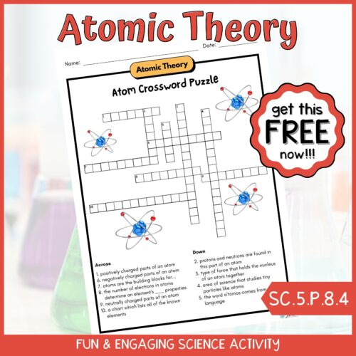 FREE Atom Crossword Puzzle Physical Science Activity's featured image