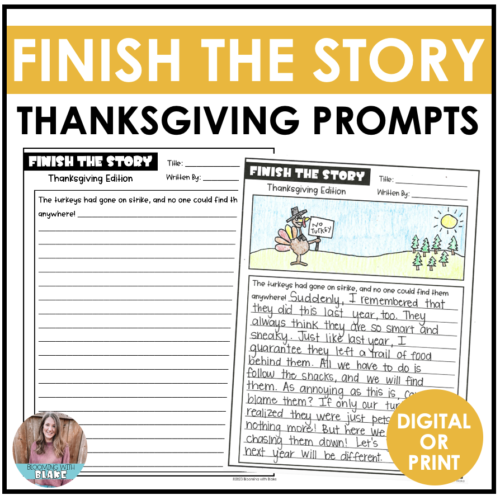 Thanksgiving Writing Activity Finish the Story Creative Writing Prompts's featured image