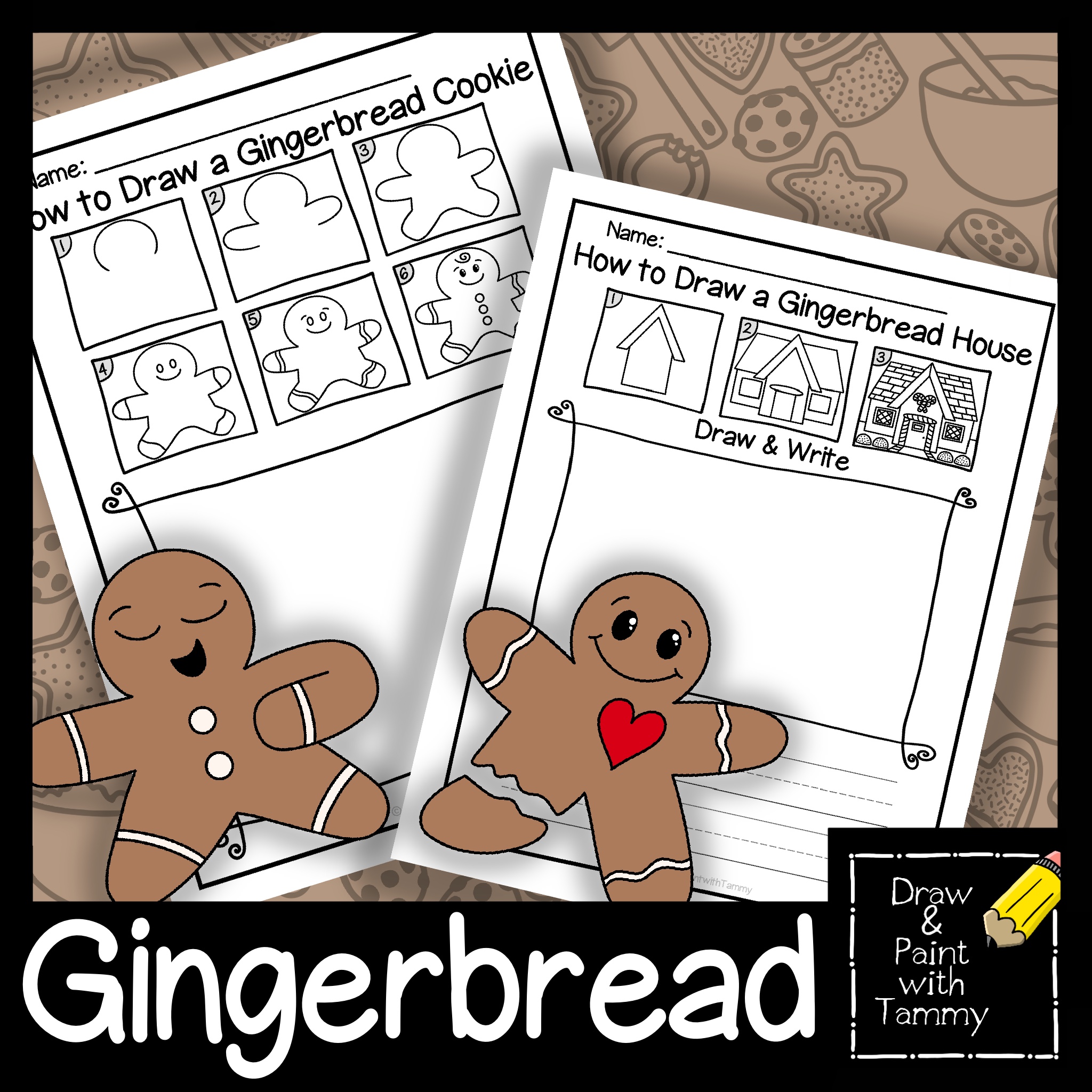 Directed drawing gingerbread house cookie christmas how to draw and write