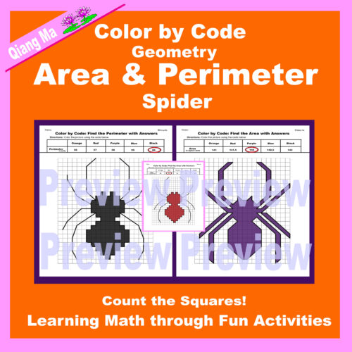 Halloween Color by Code: Area and Perimeter: Count Squares: Spider's featured image