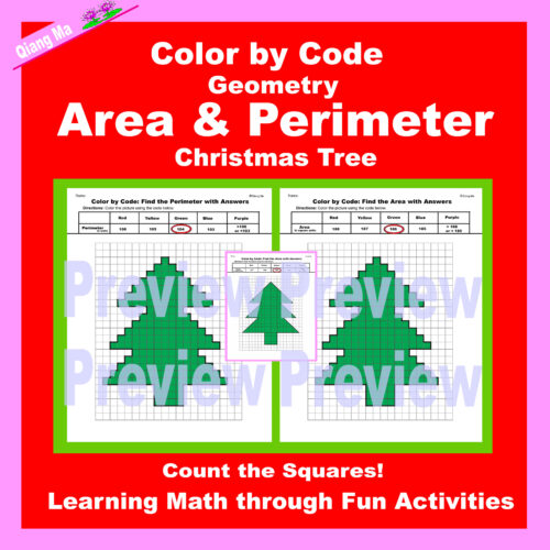Christmas Color by Code: Area and Perimeter: Count Squares: Christmas Tree's featured image