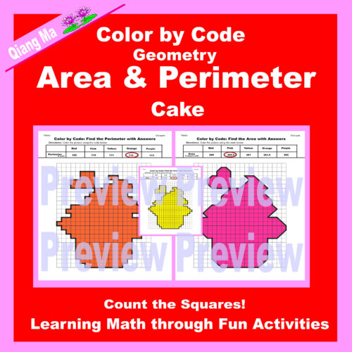 Valentine Color by Code: Area and Perimeter: Count Squares: Cake's featured image