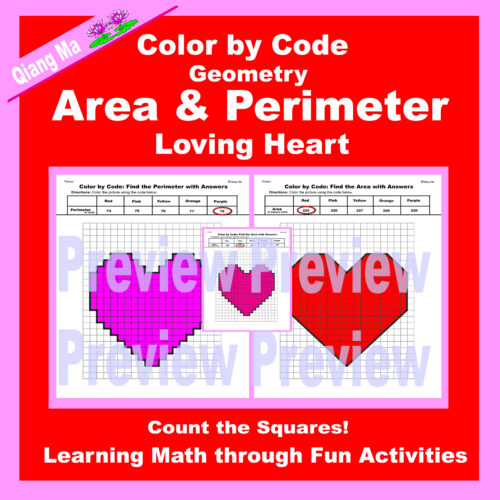 Valentine Color by Code: Area and Perimeter: Count Squares: Loving Heart's featured image