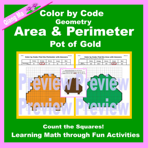 St. Patrick's Day Color by Code: Area and Perimeter: Count Squares: Pot of Gold's featured image
