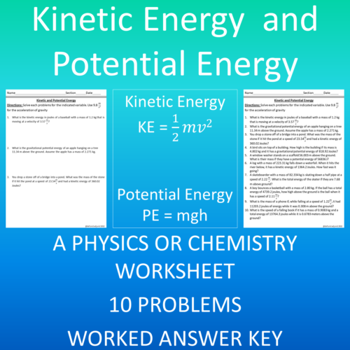 Calculating Kinetic Energy, Potential Energy, and Total Energy Worksheet's featured image