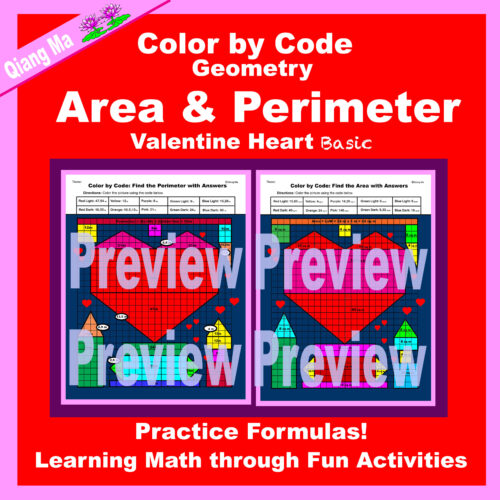 Valentine Color by Code: Area and Perimeter: Practice Formulas Basic: Heart's featured image