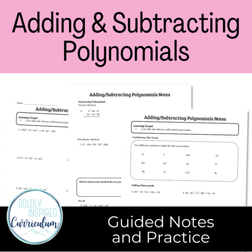 Adding and Subtracting Polynomials Guided Notes and Worksheets's featured image