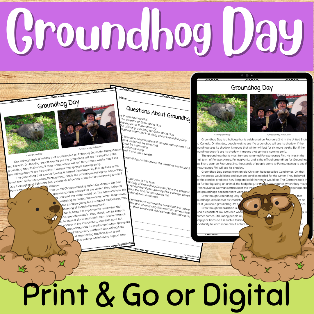 Groundhog Day Reading Passage Print & Digital for 3rd, 4th, 5th, and 6th grade