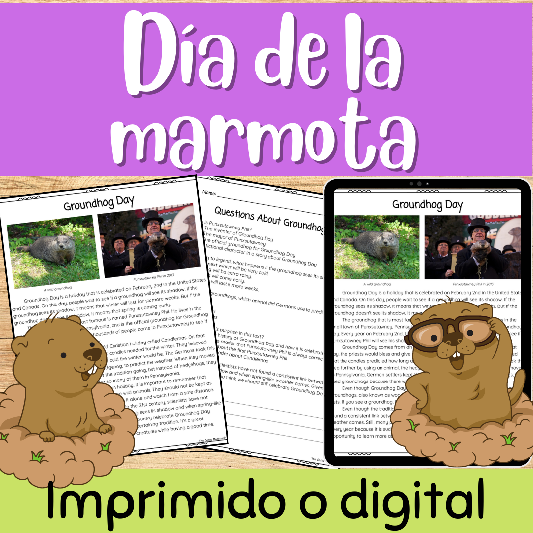 Groundhog Day Día de la Marmota Spanish Reading Passage Print & Digital