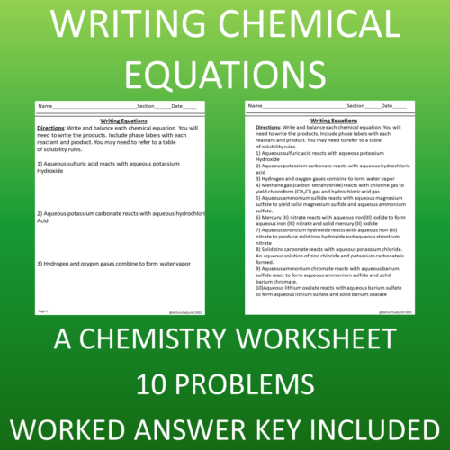 Writing Equations Worksheet Chemistry 10 Problems with Answers's featured image
