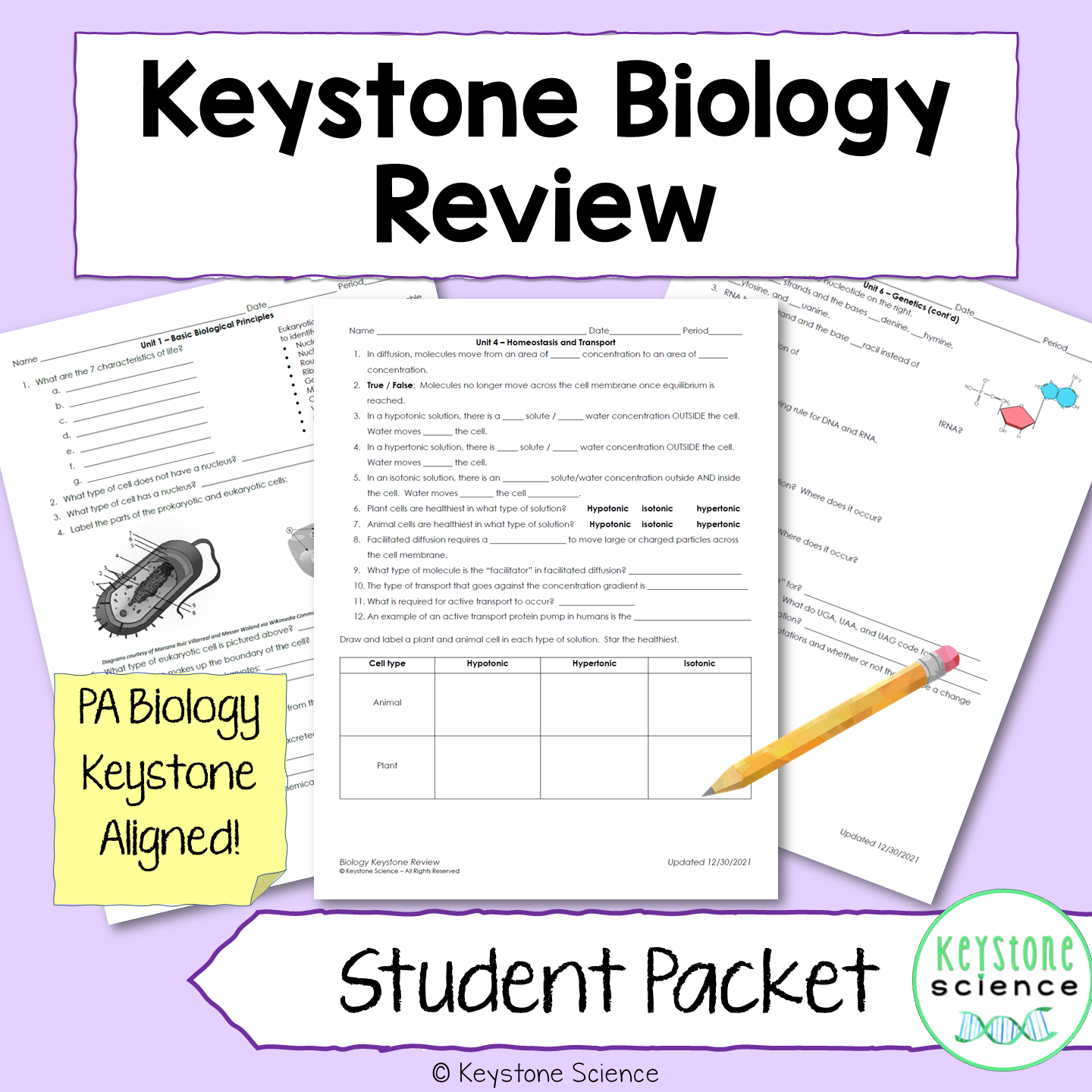 Biology Keystone Content Review Packet with Answer Key