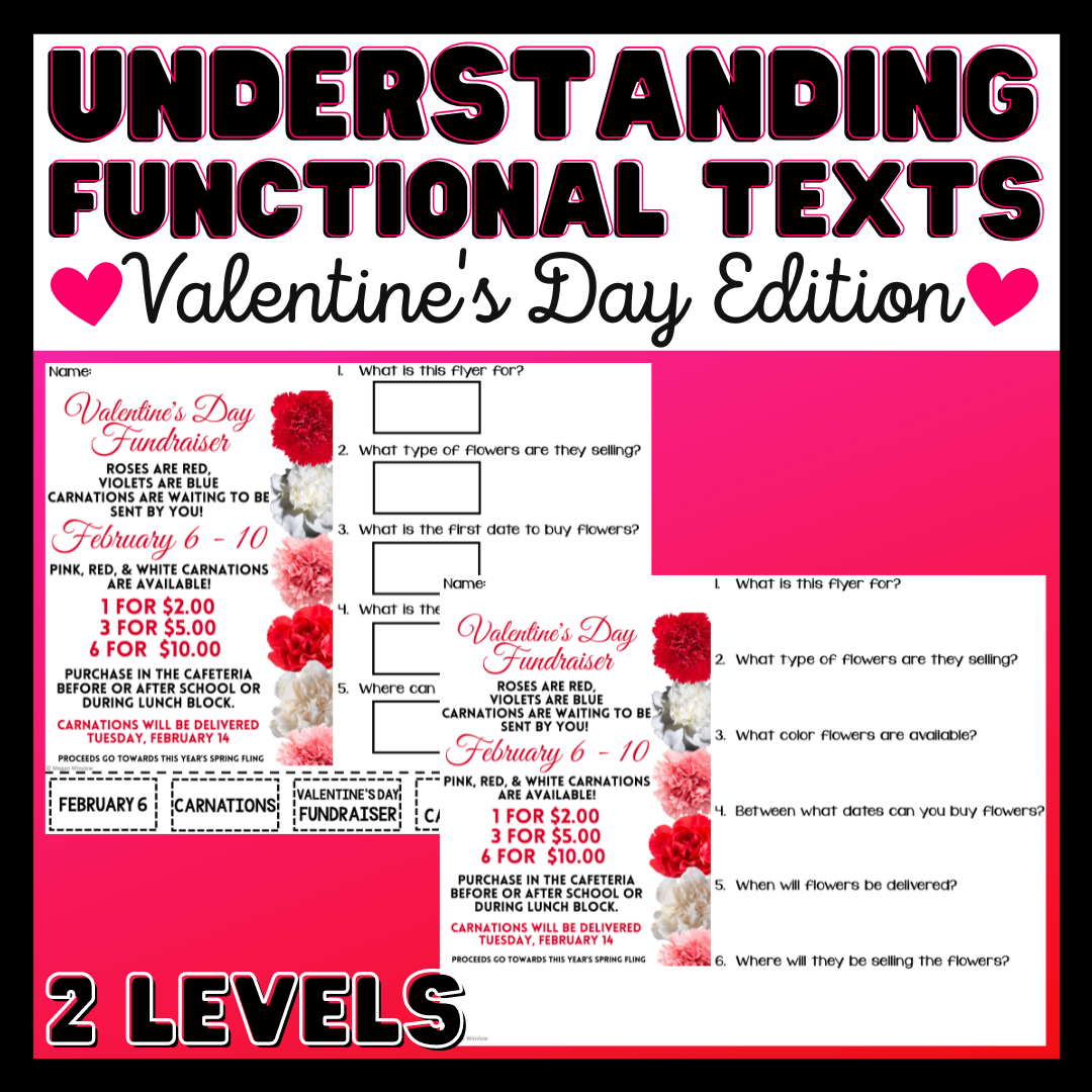 Functional Reading - Understanding Functional Texts - Valentine's Day Edition - Life Skills - Real-World Reading